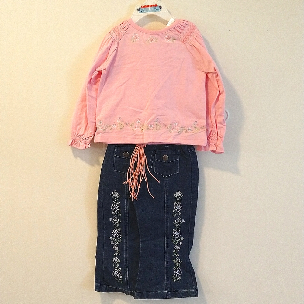 Girls Denim Jeans and Pink Shirt, 3 Piece Set, New With Tags